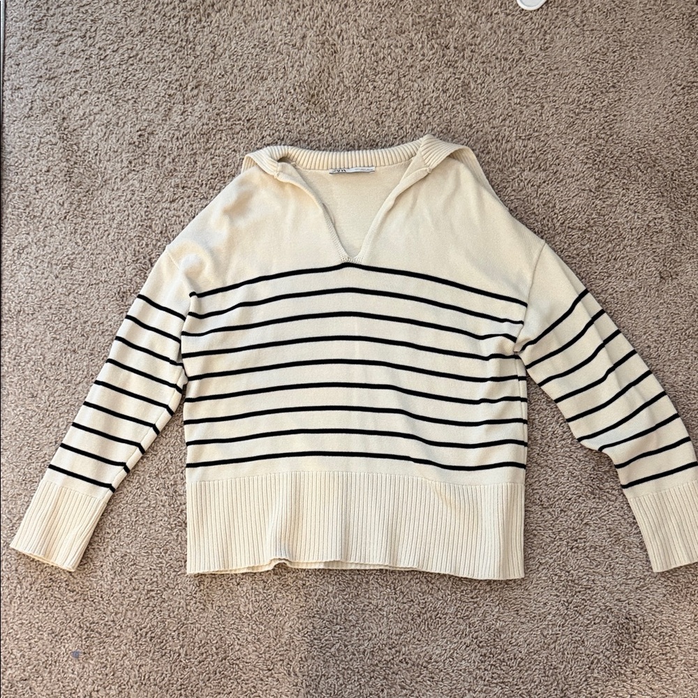 Zara Striped Cream and Black Sweater